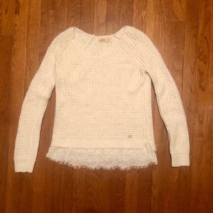 Hollister White Knit V-Neck Sweater Size XS